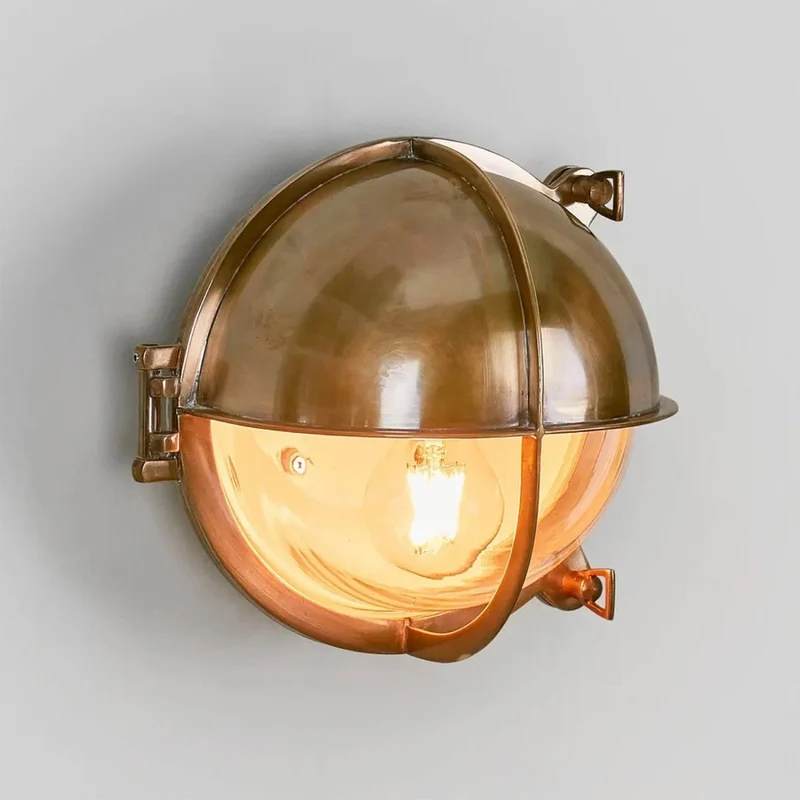 Casa Padrino Jugendstil Schiffslampe 22 x 17 x H. 22 cm - Messing - Nostalgische Wetterfeste Außenleuchte