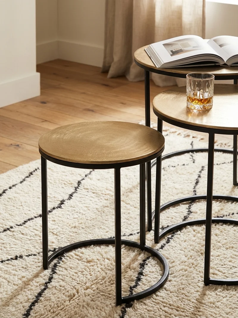 Satztisch Set – 3-teilig Rund Aluminium Gold Schwarz