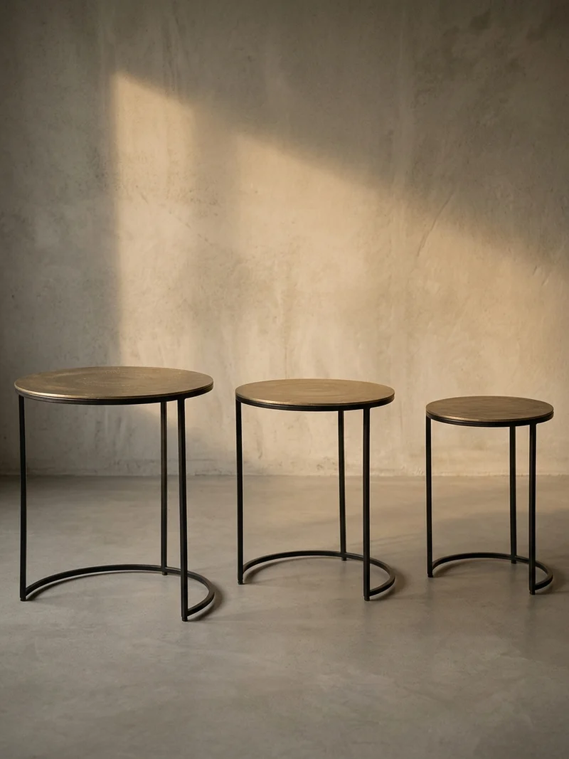 Satztisch Set – 3-teilig Rund Aluminium Gold Schwarz
