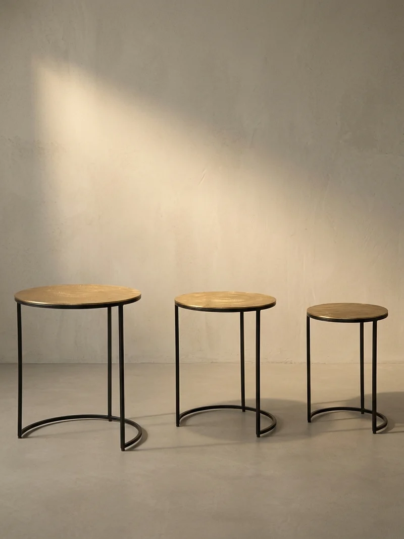Satztisch Set – 3-teilig Rund Aluminium Gold Schwarz