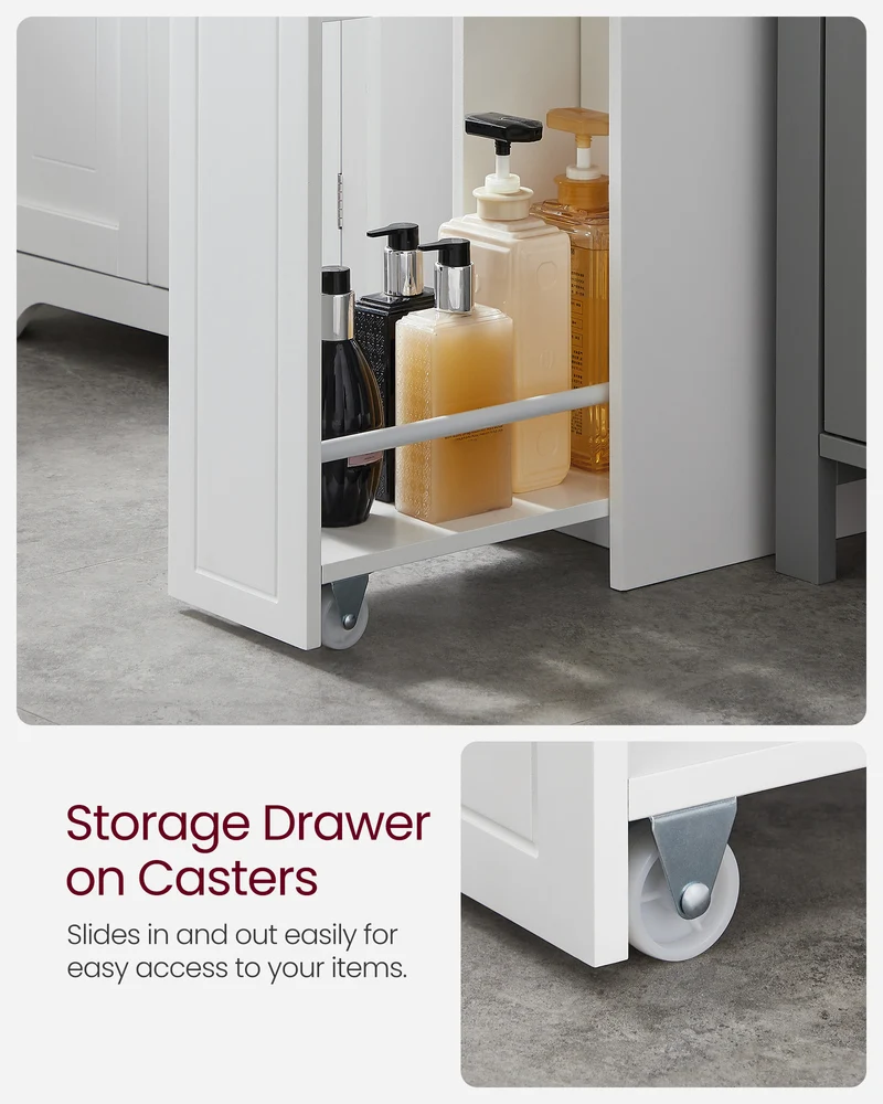 Small Storage Cabinet, Slim Storage Organizer, Toilet Paper Holder with Storage, Toilet Paper Storage Cabinet, White