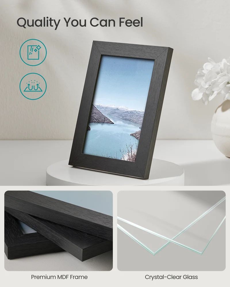 SONGMICS Picture Frames 10 Pack Collage Picture Frames with Two 8x10, Four 5x7, Four 4x6 Hanging or Tabletop Display Photo Frame Set Black