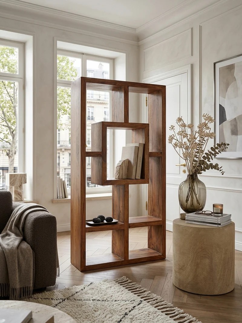 Bücherregal –, Naturholz, 90x180 cm, Landhausstil, mit Ablagefächern