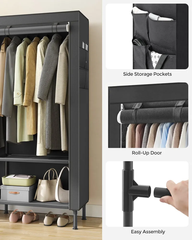 SONGMICS Wardrobe Closet, 65 Inch Heavy Duty Portable Closet, Freestanding Closet Organizer, Clothes Rack with Cover, 2 Hanging Rails, Black