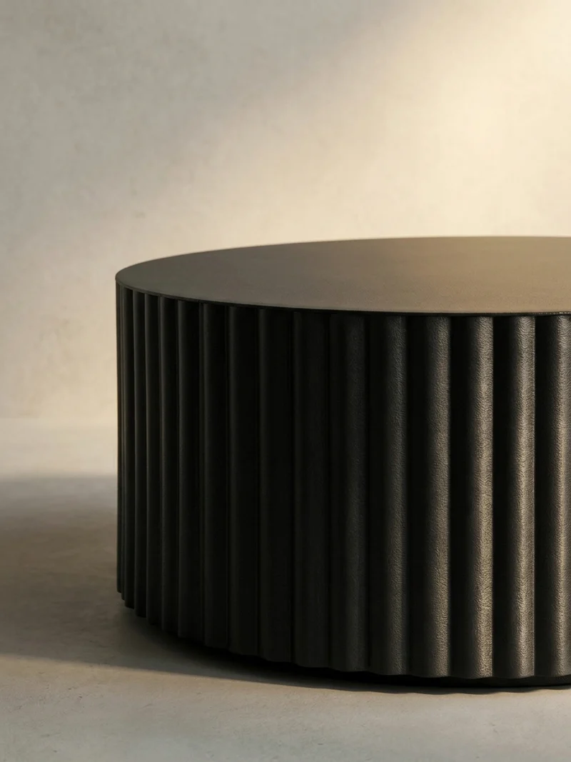 Sofatisch Rund, Schwarz Metall, Wellenmuster, Maße 67x67x31 cm
