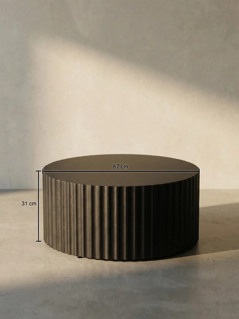 Sofatisch Rund, Schwarz Metall, Wellenmuster, Maße 67x67x31 cm