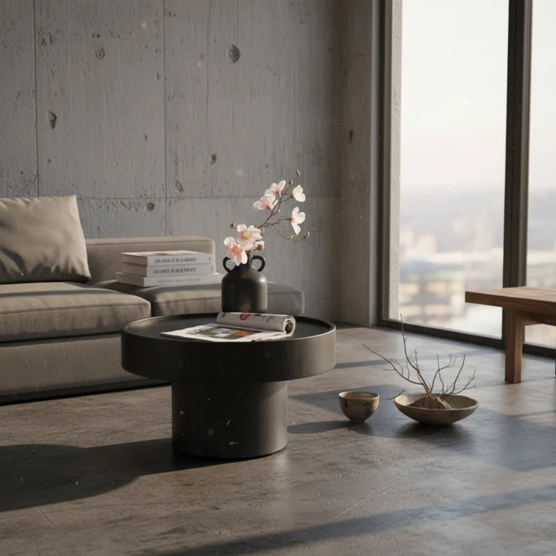 Couchtisch Schwarz Metall, Pilz-Design, Maße 60x60x36 cm