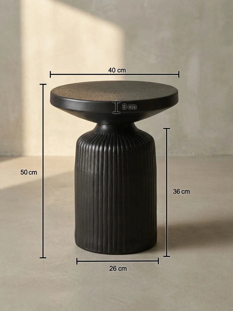 Beistelltisch – Rund Schwarz 40x40x50 cm Hammerschlag Design