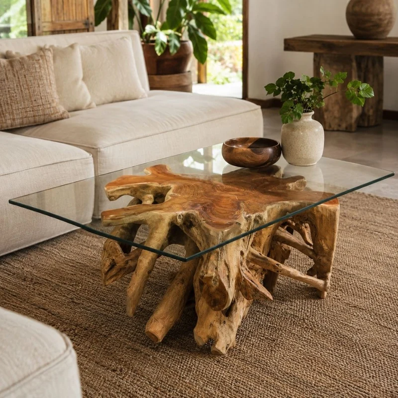 Unikat Teak Couchtisch AKAR Natural ca.80cm Natural Beistelltisch