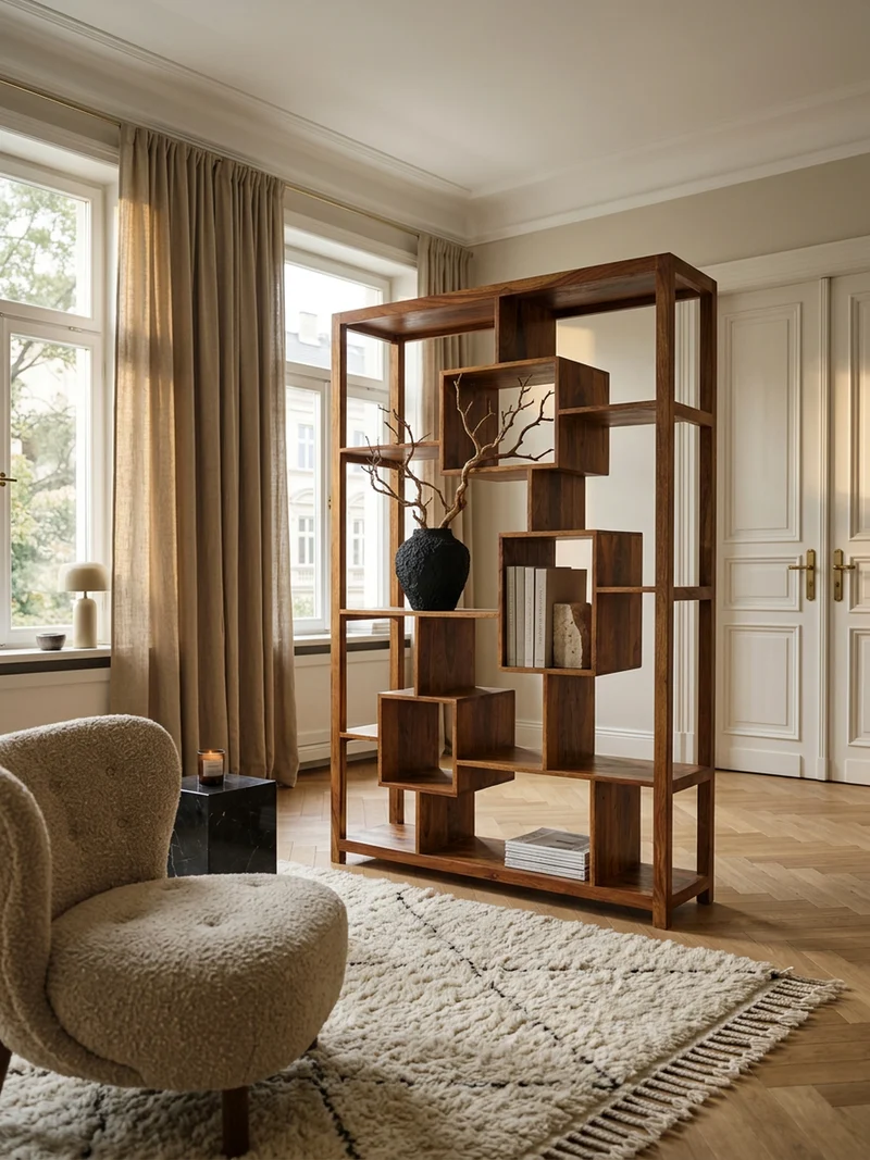 Bücherregal – Naturholz, 115x180 cm, Landhausstil, mit Ablagefächern