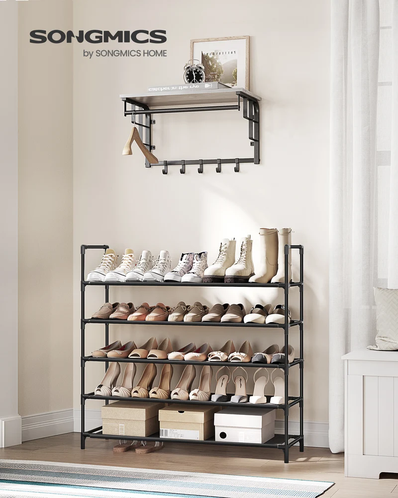 SONGMICS 5 Tiers Shoe Rack Storage Organizer Black 39"L Holds 20-25 Pair of Shoes