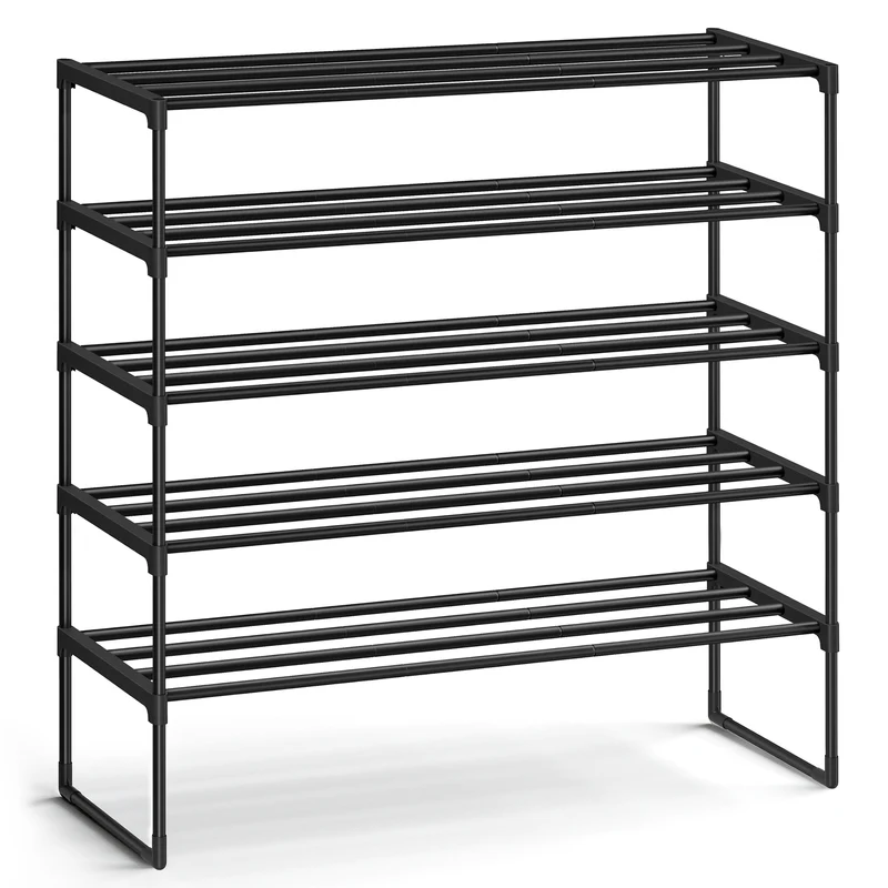 5-Tier Stackable Shoe Rack, 36.2 Inch Metal Shoe Organizer with 22 lb per Tier Capacity, Upright & Reversible for Entryway, Black