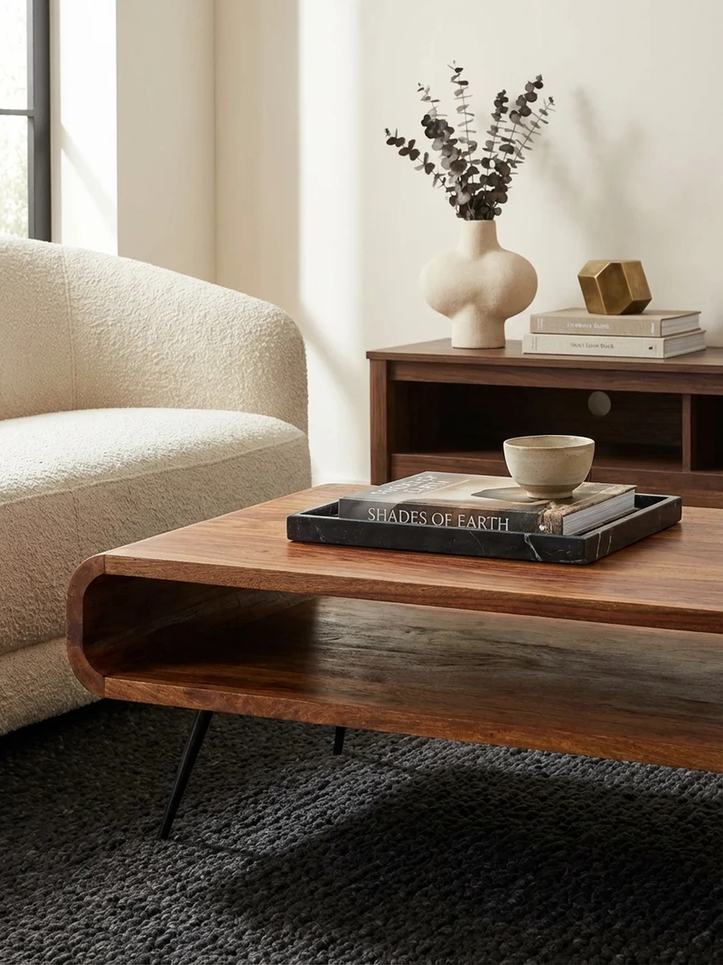 Wohnzimmertisch Massivholz Sheesham, Modernes Design mit Staufach