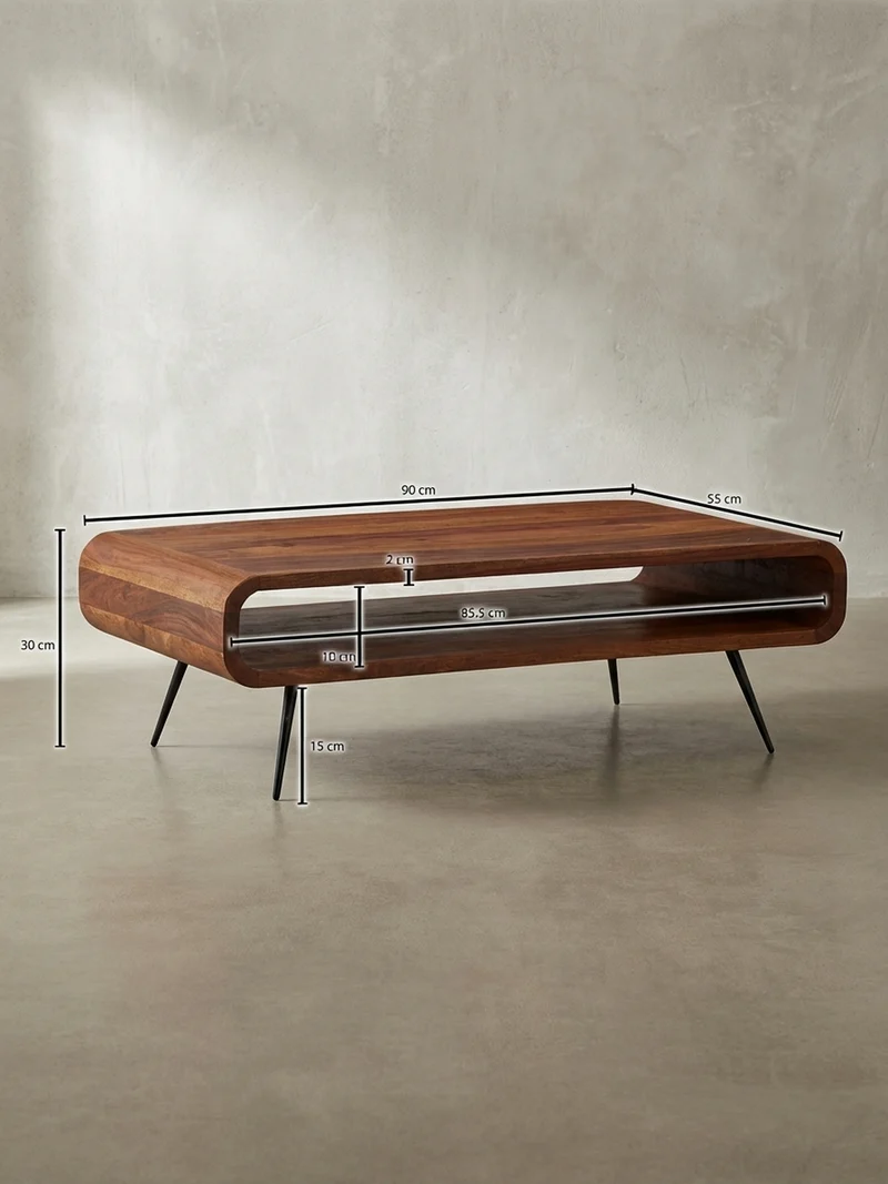 Wohnzimmertisch Massivholz Sheesham, Modernes Design mit Staufach