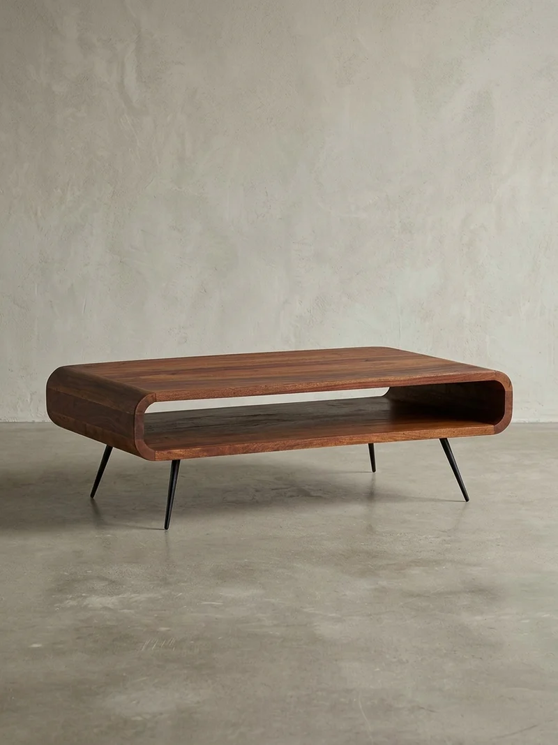 Wohnzimmertisch Massivholz Sheesham, Modernes Design mit Staufach