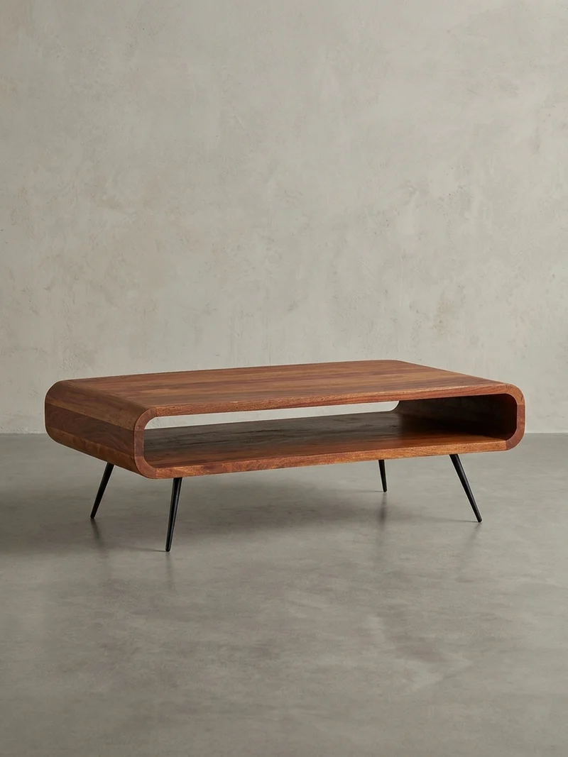 Wohnzimmertisch Massivholz Sheesham, Modernes Design mit Staufach