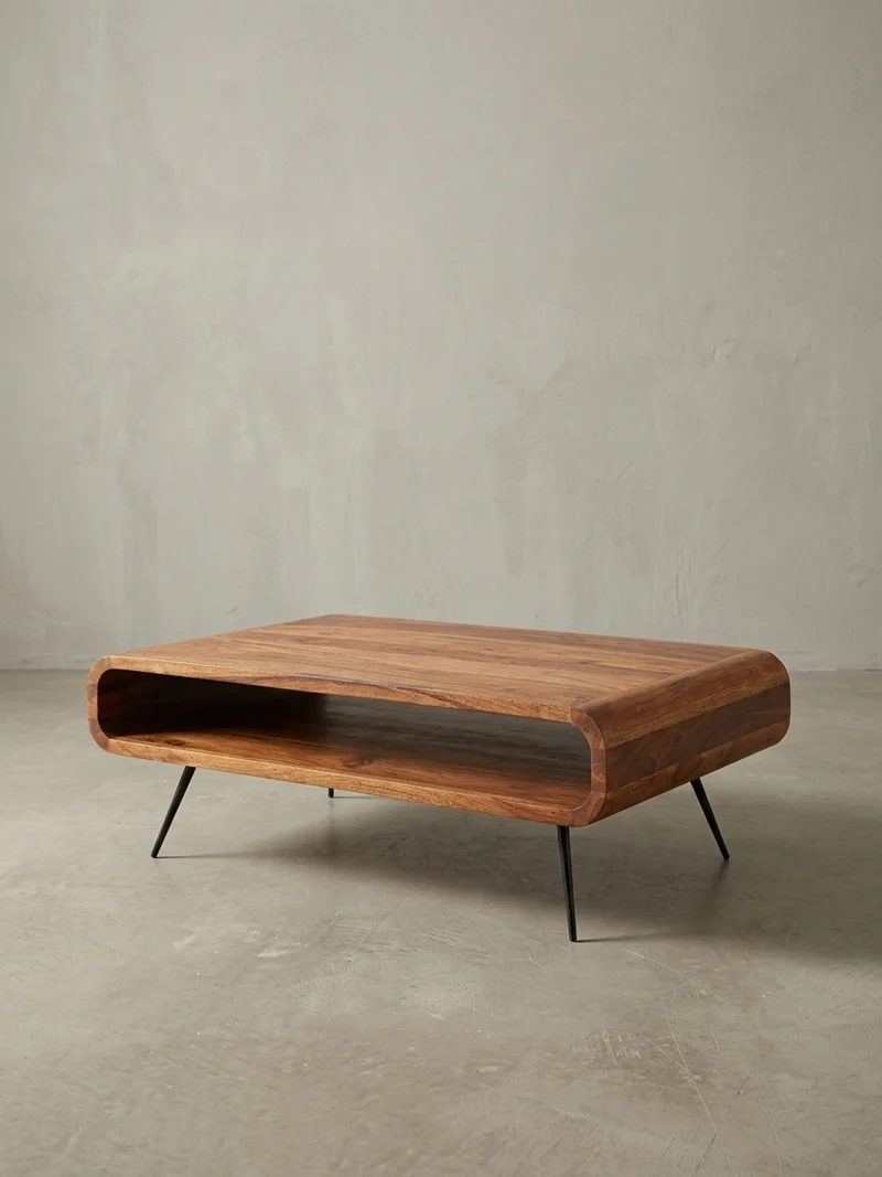 Wohnzimmertisch Massivholz Sheesham, Modernes Design mit Staufach