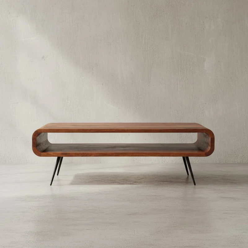 Wohnzimmertisch Massivholz Sheesham, Modernes Design mit Staufach