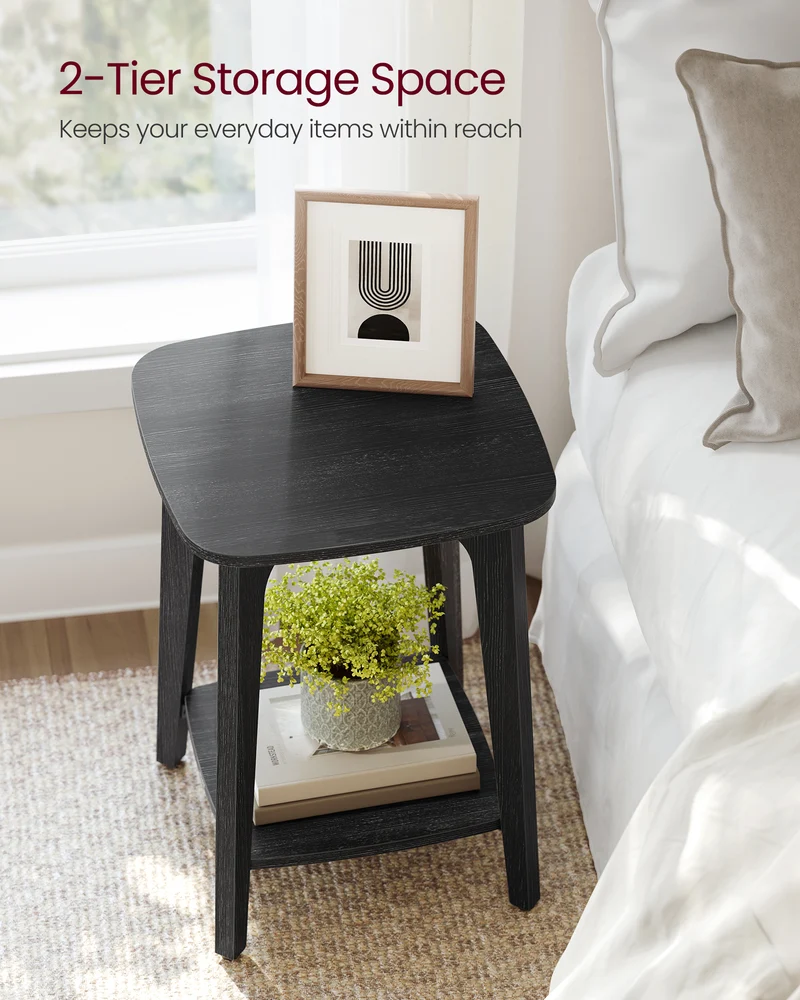 LEDREM Modern Square Side Table with Lower Shelf, 2-Tier Small End Table/Nightstand, Space-Saving 15.7x15.7x21.5 Inch, Charcoal Gray
