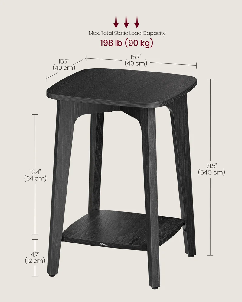 LEDREM Modern Square Side Table with Lower Shelf, 2-Tier Small End Table/Nightstand, Space-Saving 15.7x15.7x21.5 Inch, Charcoal Gray