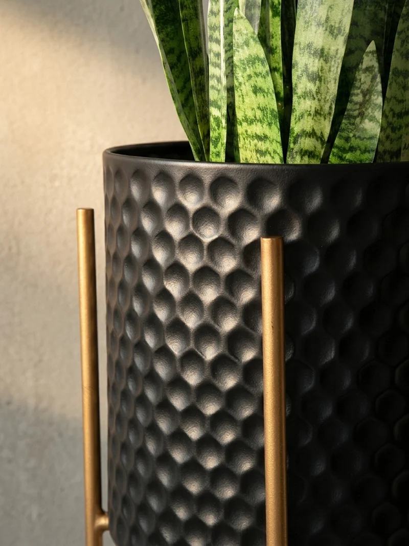 Pflanzkübel 2er Set Metall Schwarz/Gold rund elegant