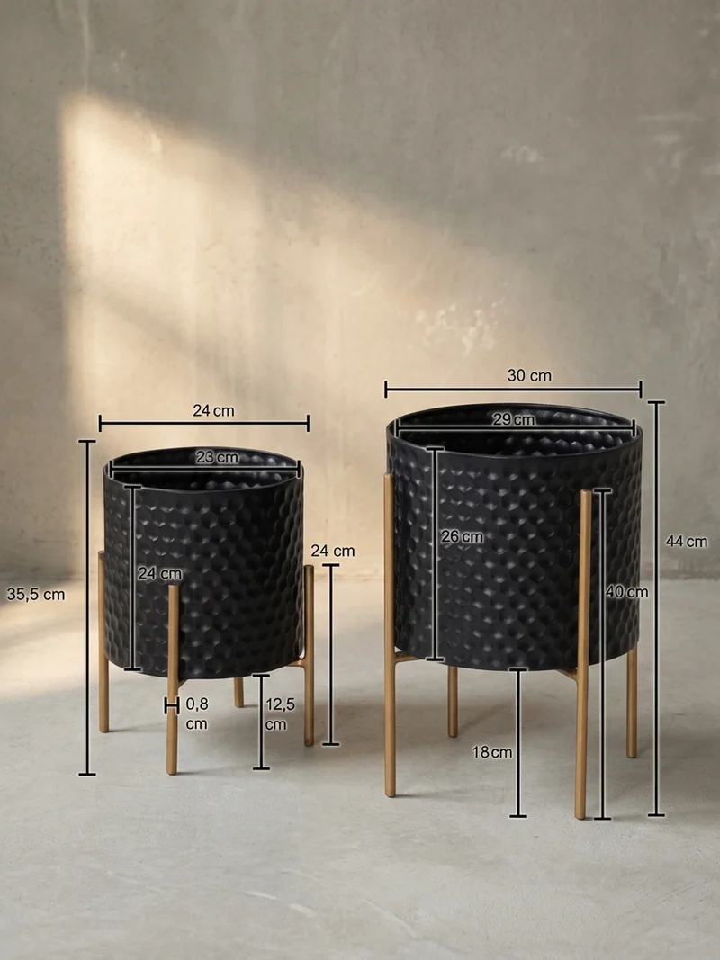 Pflanzkübel 2er Set Metall Schwarz/Gold rund elegant