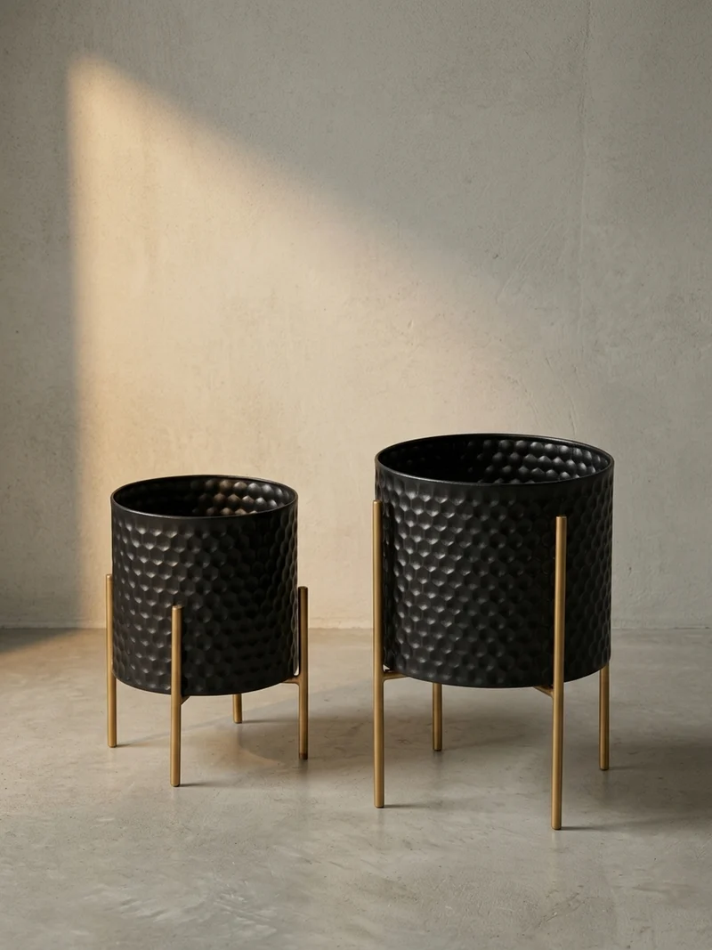 Pflanzkübel 2er Set Metall Schwarz/Gold rund elegant