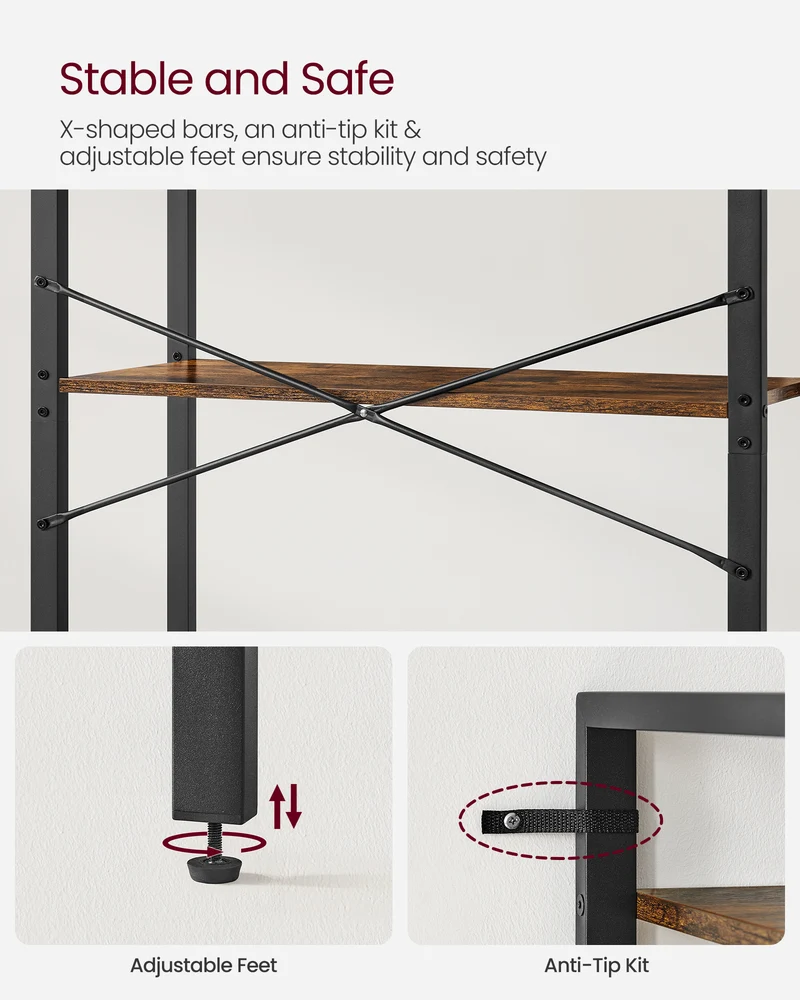 5-Tier Tall Bookshelf, Bookcase with Steel Frame, Book Shelf for Living Room, Home Office, Study, 11.8 x 26 x 60 Inches, Industrial Style