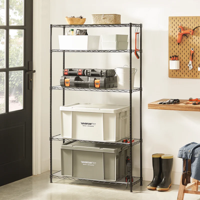 SONGMICS Garage Shelving, 5-Tier Wire Shelving Unit, Kitchen Storage Rack with Adjustable Shelves, Black
