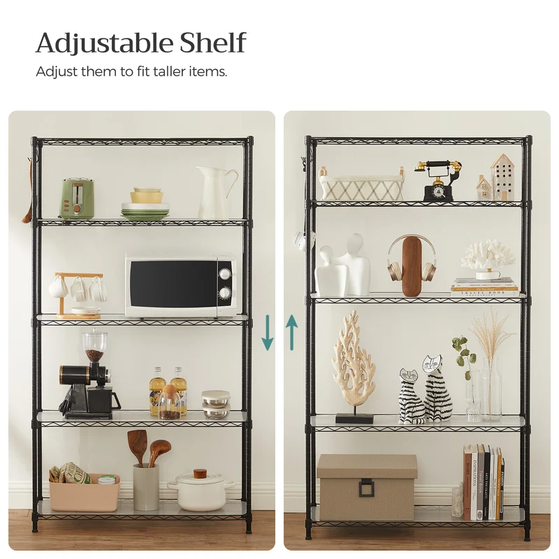 SONGMICS Garage Shelving, 5-Tier Wire Shelving Unit, Kitchen Storage Rack with Adjustable Shelves, Black