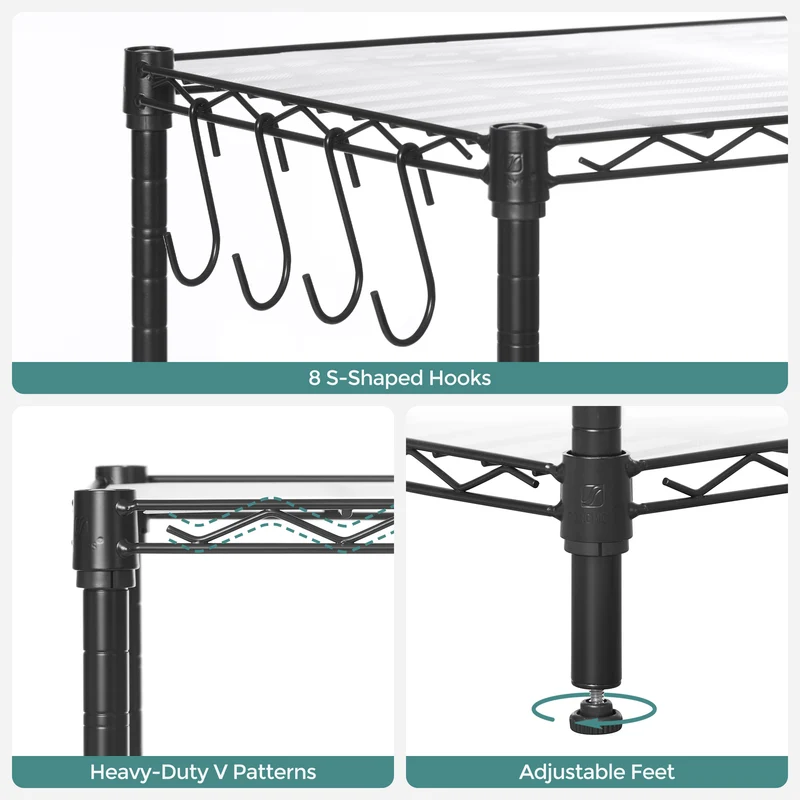 SONGMICS Garage Shelving, 5-Tier Wire Shelving Unit, Kitchen Storage Rack with Adjustable Shelves, Black