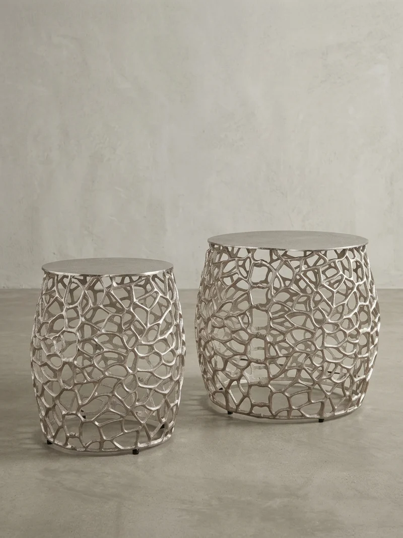 Beistelltisch Set – Silber Aluminium Aststruktur vielseitig einsetzbar