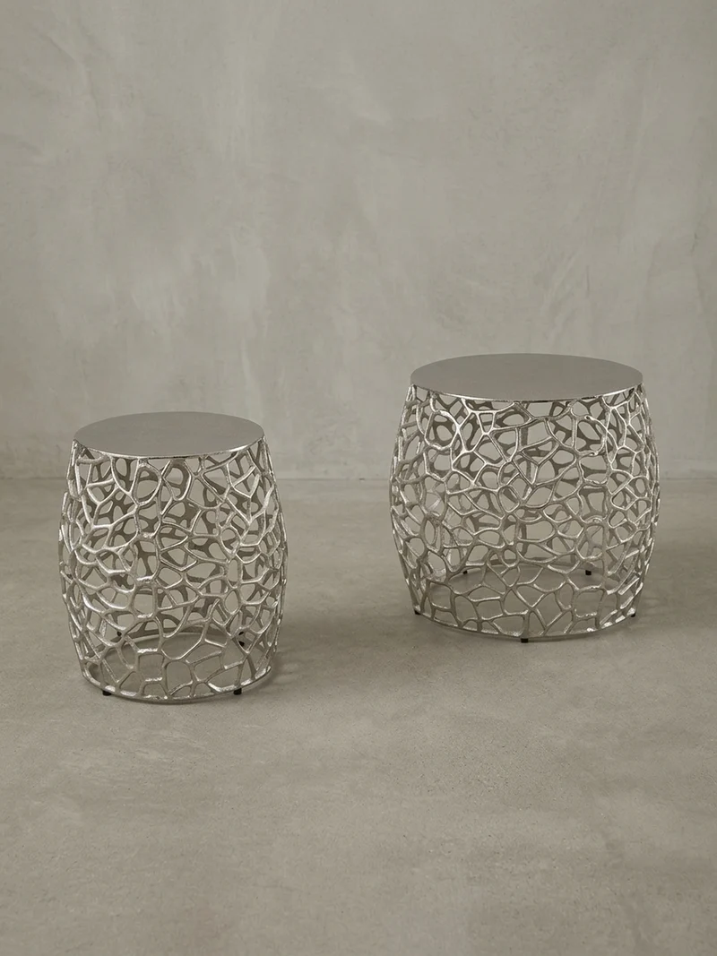Beistelltisch Set – Silber Aluminium Aststruktur vielseitig einsetzbar