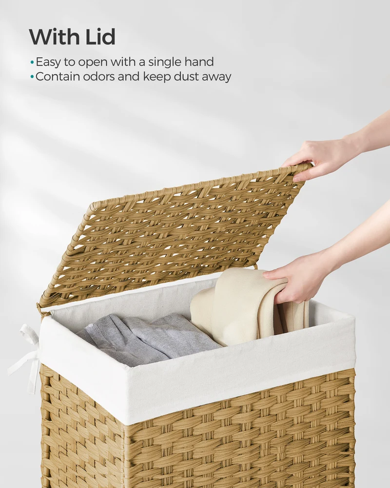 23.8 Gal (90L) Laundry Hamper Laundry Basket with Lid and Handles Wicker hamper Natural