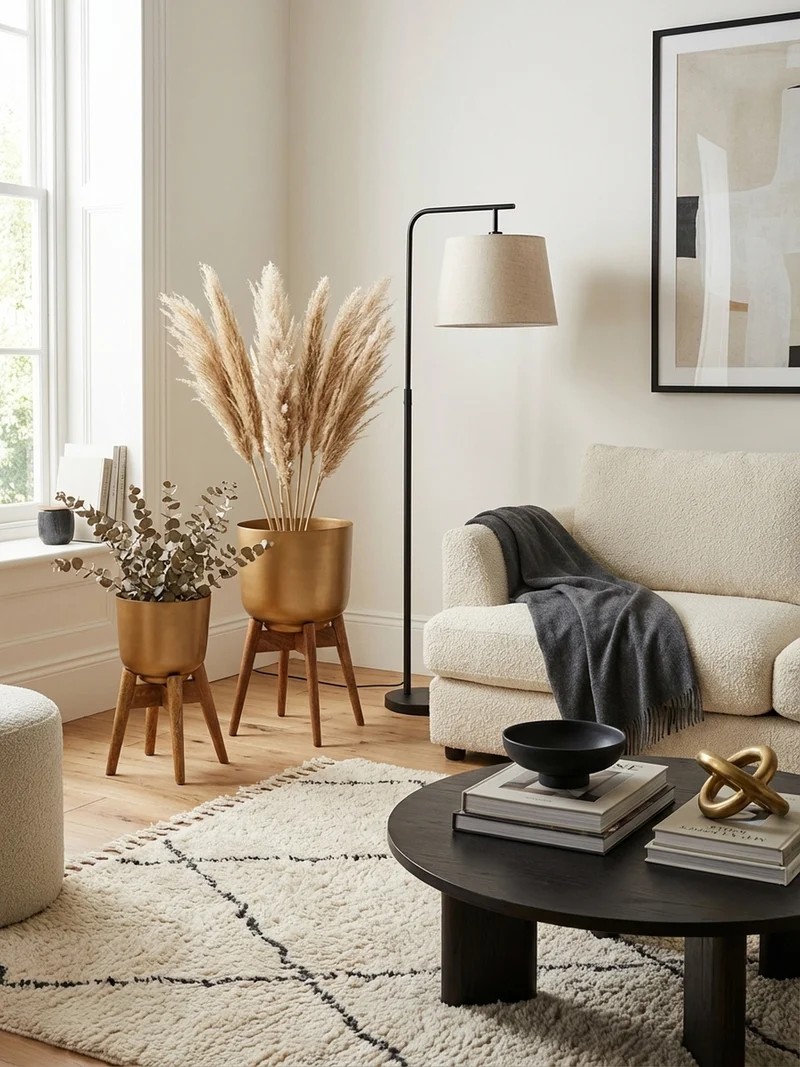 Pflanzkübel Set Alu und Holz Gold/Braun modern 2-teilig