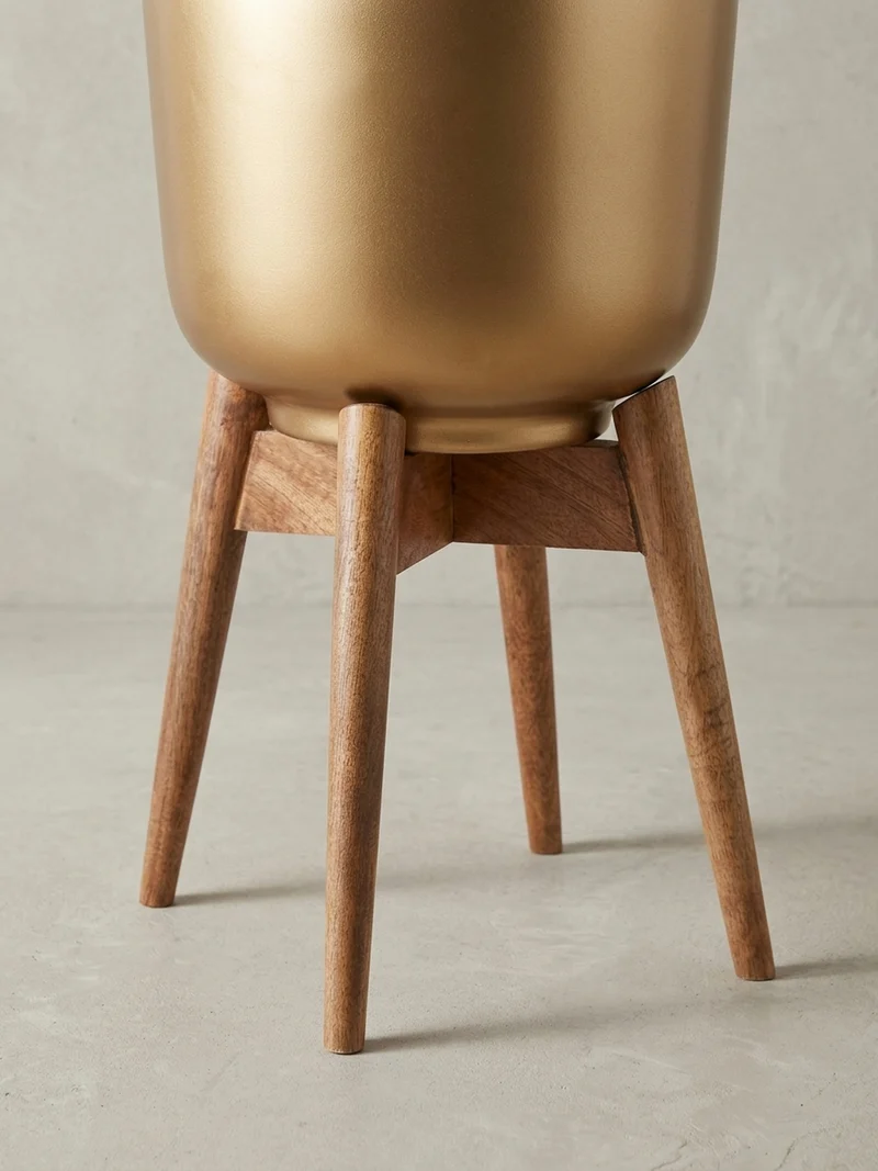 Pflanzkübel Set Alu und Holz Gold/Braun modern 2-teilig