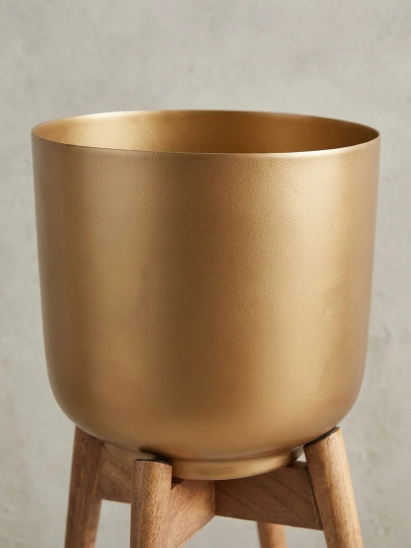 Pflanzkübel Set Alu und Holz Gold/Braun modern 2-teilig