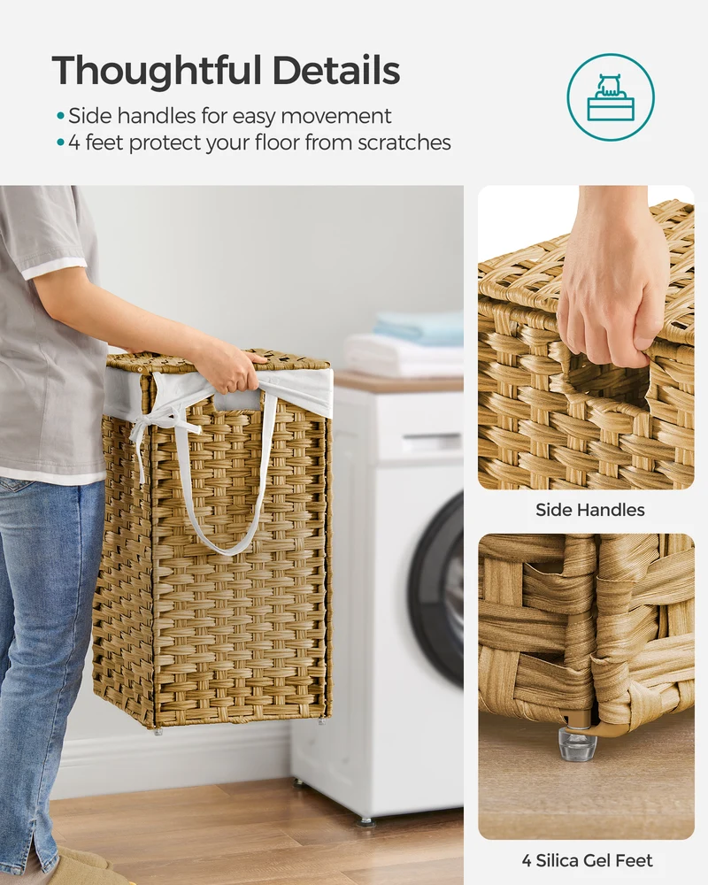 Laundry Hamper with Lid 17.2 Gallon Rattan Clothes Laundry Basket with Lid and Handles Foldable Removable Liner for Laundry Room Natural