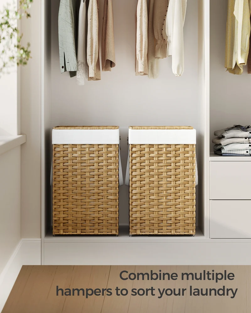 Laundry Hamper with Lid 17.2 Gallon Rattan Clothes Laundry Basket with Lid and Handles Foldable Removable Liner for Laundry Room Natural