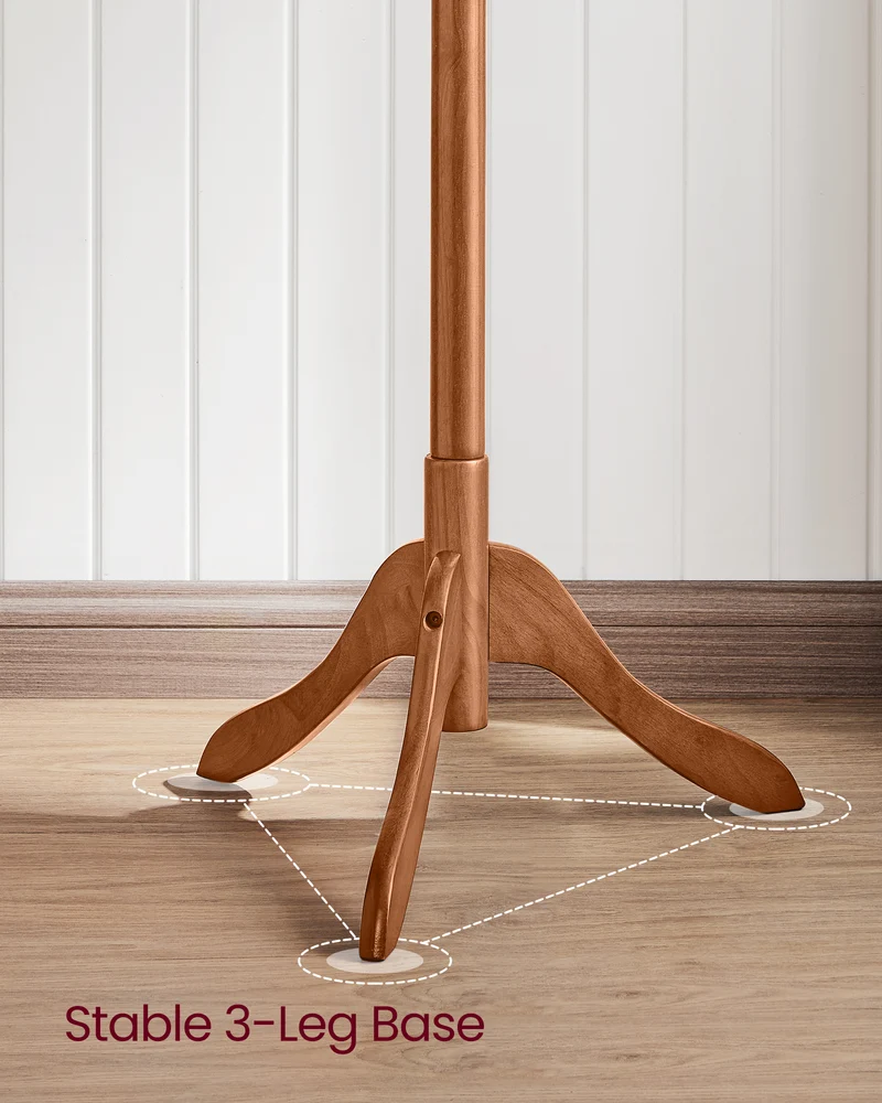 VASAGLE Solid Wood Coat Rack Free Standing with 8 Hooks Caramel Brown