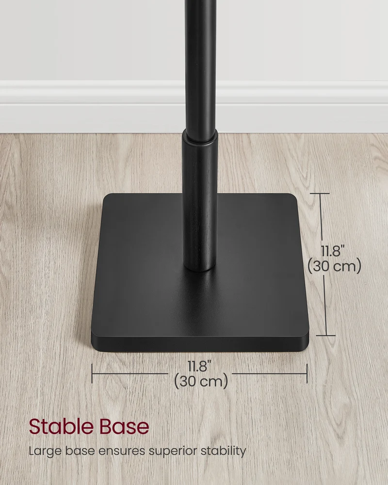 VASAGLE 8 Hooks Solid Wood Coat Rack Wood Hall Tree Coat Rack Stand with Stable Square Base 3 Height Options Office Ink Black