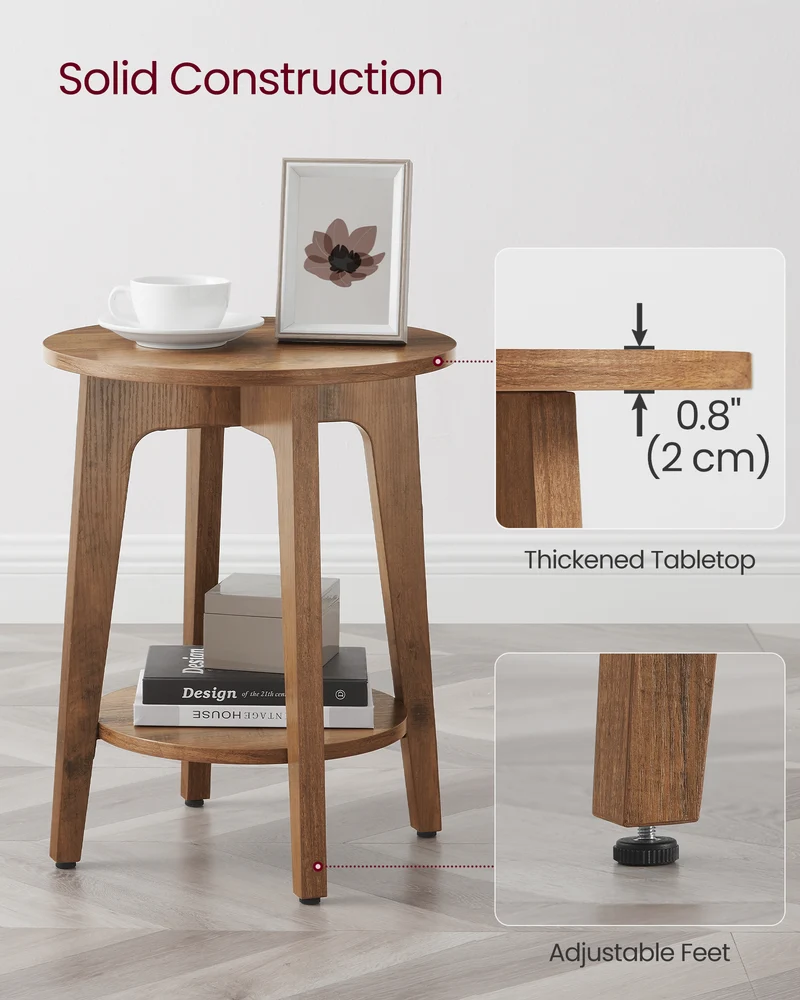 Round End Table Farmhouse Small Side Table Living Room Corner Table Drink Table Rustic Walnut