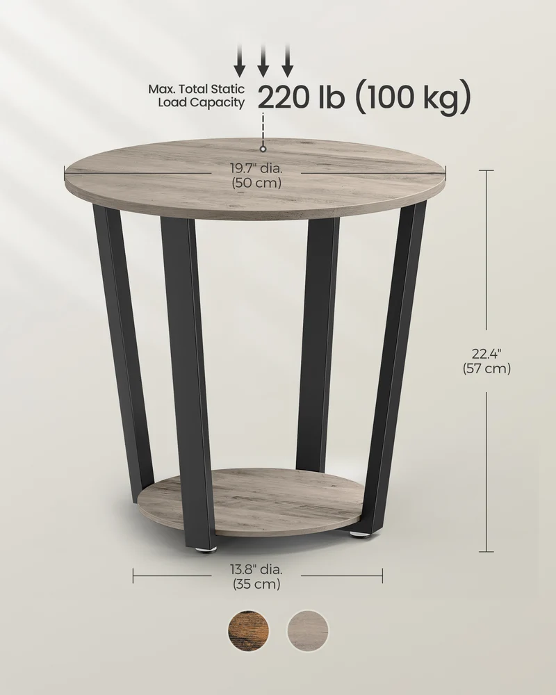 Round End Table Living Room Accent Tables Living Room Wood Side Table Farmhouse Rustic End Tables Heather Greige and Black
