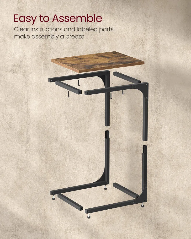 VASAGLE C-Shaped End Table, Small Side Table for Couch, Sofa Table with Metal Frame, Rustic Brown and Black