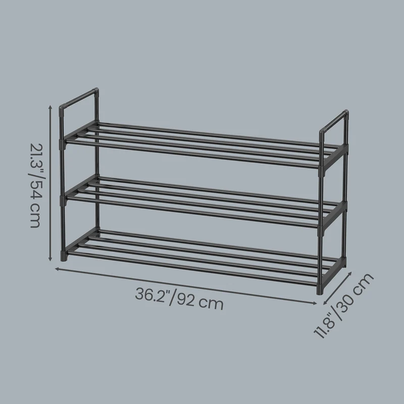 3-Tier Metal Shoe Rack Organizer, Stackable Shoe Shelf Holds 12-15 Pairs, Space Saving Design, Black