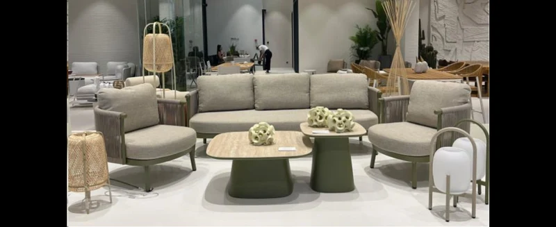 Casa Padrino Luxus Garten Lounge Set Honigfarben 5-teilig 222 x 85 x H. 69 cm - Wetterfest und hochwertig verarbeitet - Moderne Garten Möbel - Luxus Qualität