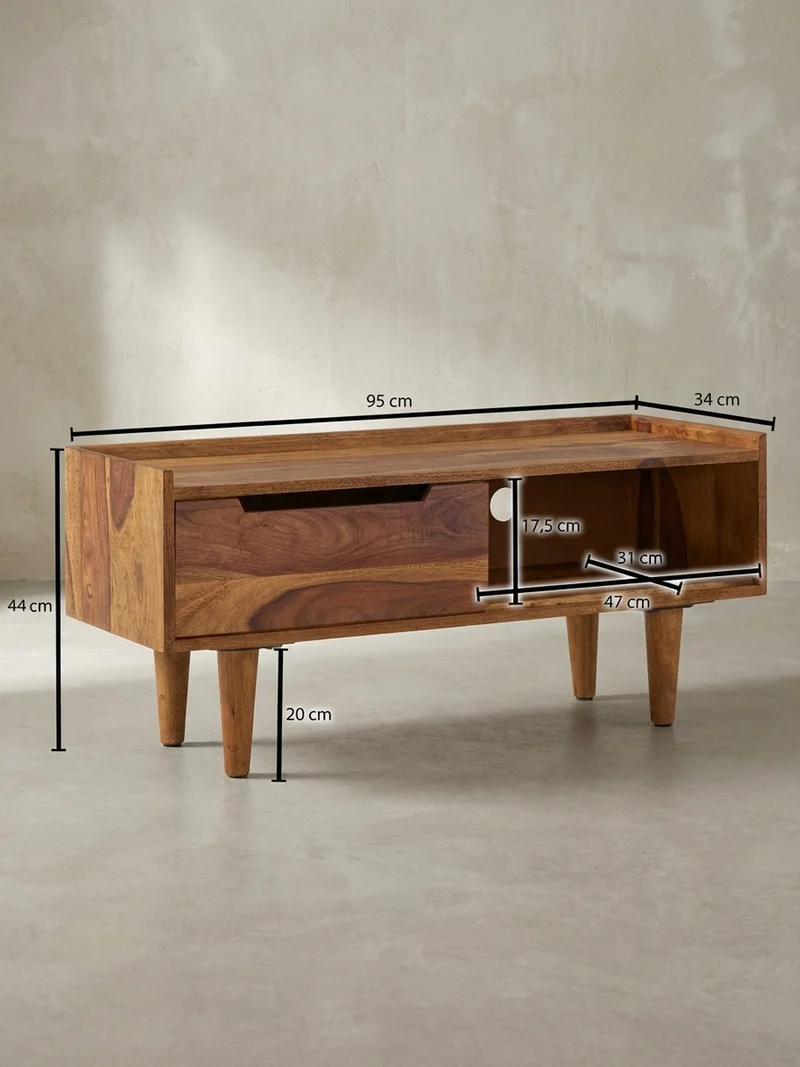 Lowboard Massivholz Modern Stil für Fernseher bis 50 Zoll mit Schiebetür und 2 Fächern