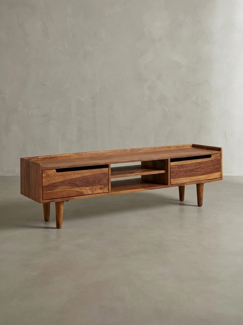 Lowboard Massivholz Landhausstil für 60-Zoll Fernseher mit Stauraum und Schutzlackversiegelung