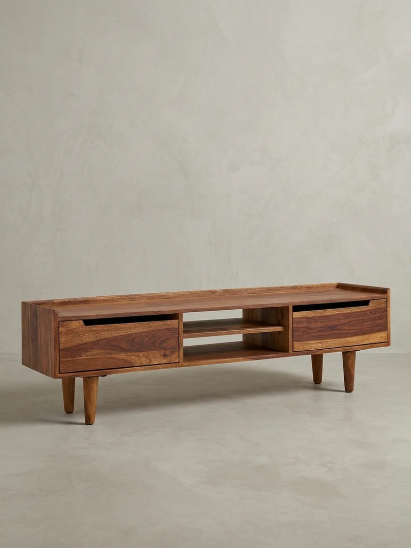 Lowboard Massivholz Landhausstil für 60-Zoll Fernseher mit Stauraum und Schutzlackversiegelung