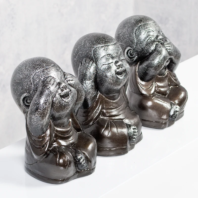 3er Set SHAOLIN Figuren Anthrazit aus Zement Buddha Wellness